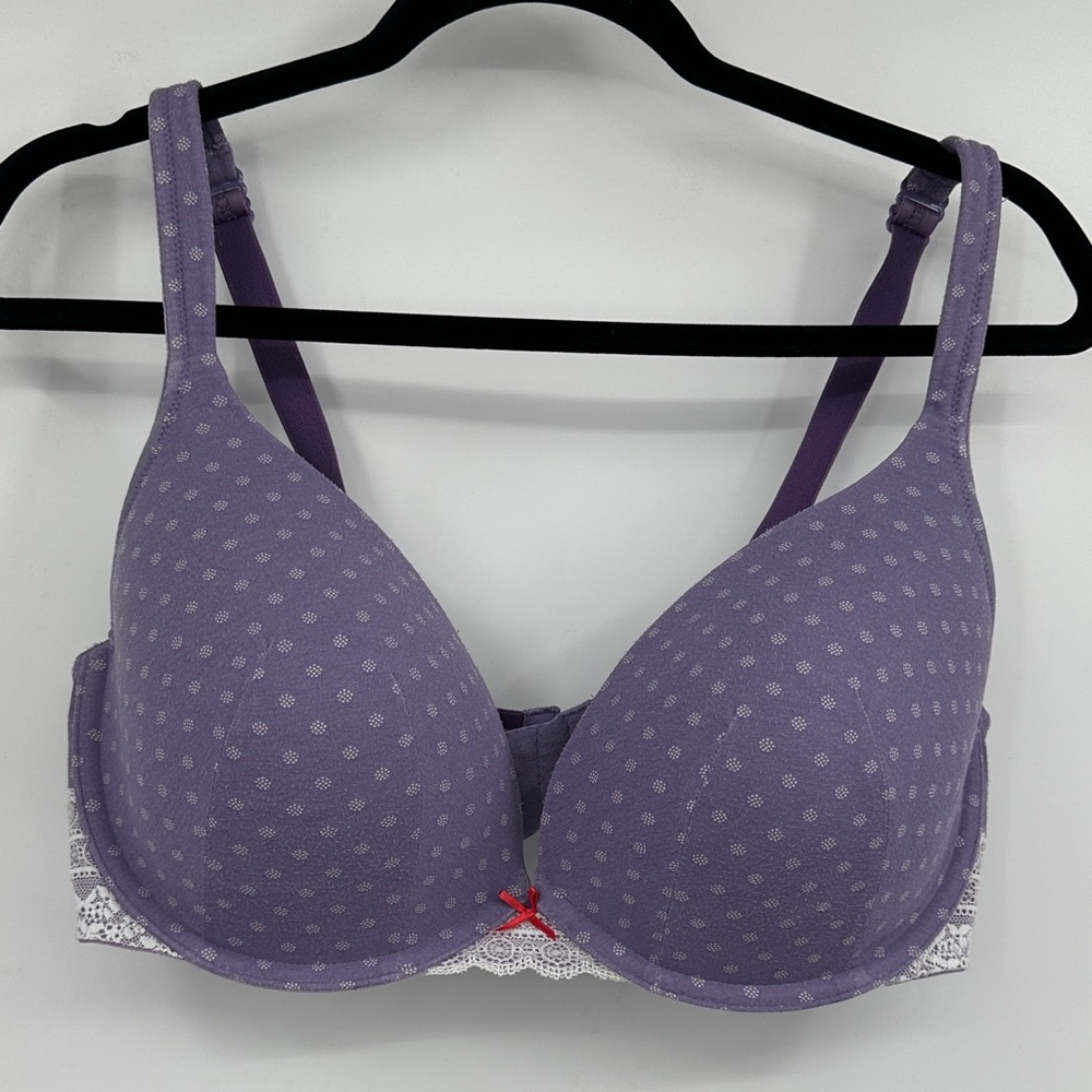 Cacique Purple Polka Dot Lace-Trim Bra Size 40DD D0039